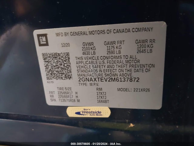 Chevrolet Equinox Awd 2fl 2021 2GNAXTEV2M6137872 Image 9