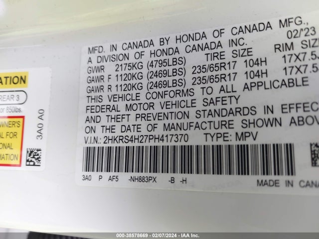 Honda Cr-v Lx Awd 2023 2HKRS4H27PH417370 Image 9