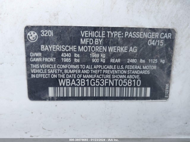 BMW 320i 2015 WBA3B1G53FNT05810 Image 9