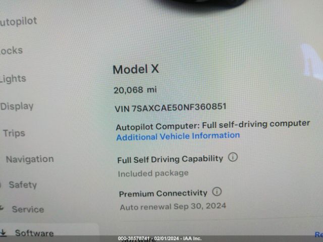 7SAXCAE50NF360851 Tesla Model X Dual Motor All-wheel Drive