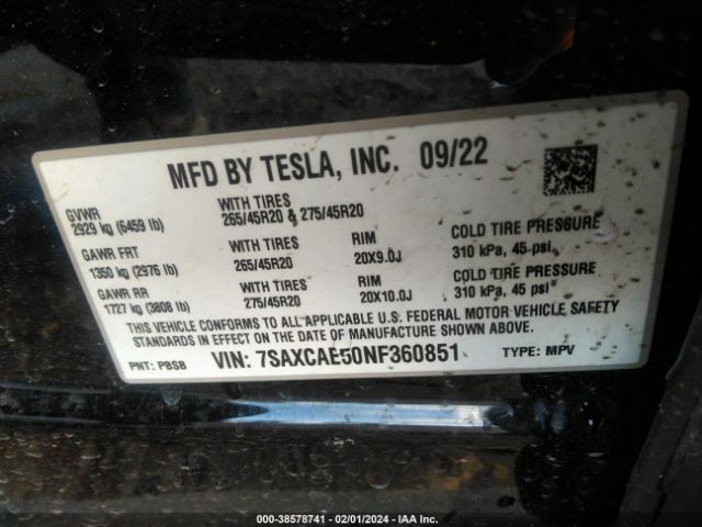 7SAXCAE50NF360851 Tesla Model X Dual Motor All-wheel Drive
