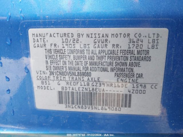 3N1CN8DV5NL869080 Nissan Versa 1.6 S Xtronic Cvt