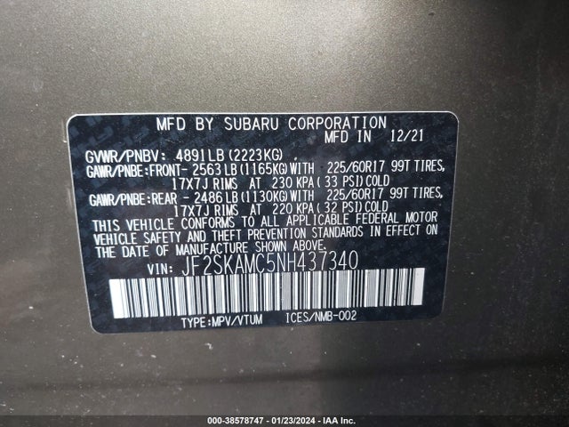 JF2SKAMC5NH437340 Subaru Forester Wilderness