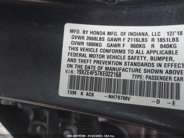 Honda INSIGHT EX 2019 19XZE4F57KE022168 Image 9