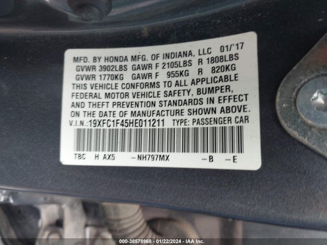 Honda Civic Ex-t 2017 19XFC1F45HE011211 Image 9