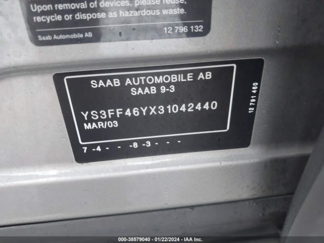2003 SAAB 9-3 YS3FF46YX31042440 Photo 8