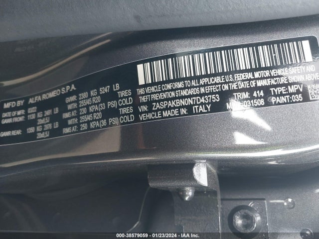 ZASPAKBN0N7D43753 Alfa Romeo Stelvio Ti Awd