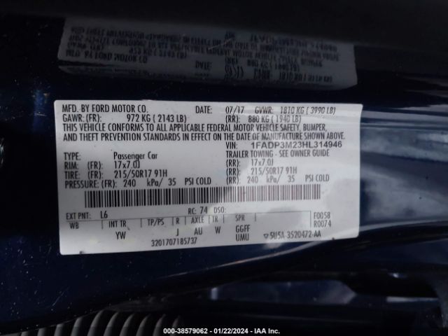 1FADP3M23HL314946 Ford FOCUS SEL