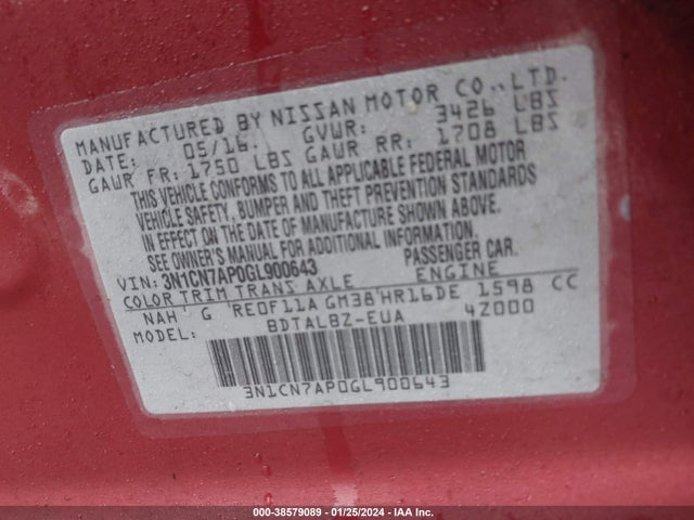Nissan Versa 1.6 Sv 2016 3N1CN7AP0GL900643 Image 9