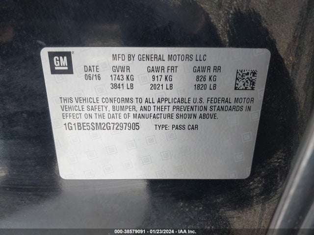 Chevrolet Cruze Lt Auto 2016 1G1BE5SM2G7297905 Image 9