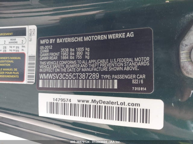 2012 MINI COOPER S WMWSV3C55CT387289 Photo 8