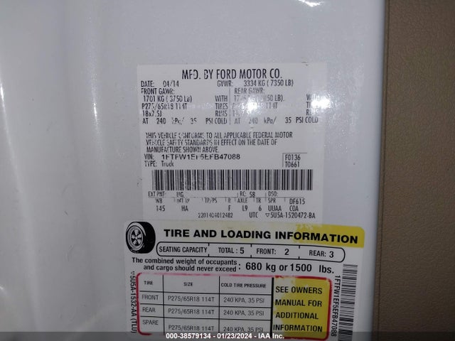 Ford F-150 Lariat 2014 1FTFW1EF5EFB47088 Image 9