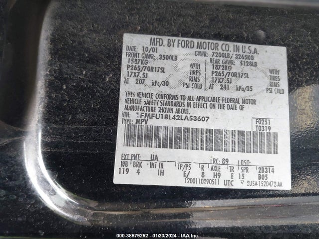 2002 FORD EXPEDITION EDDIE BAUER VIN: 1FMFU18L42LA53607