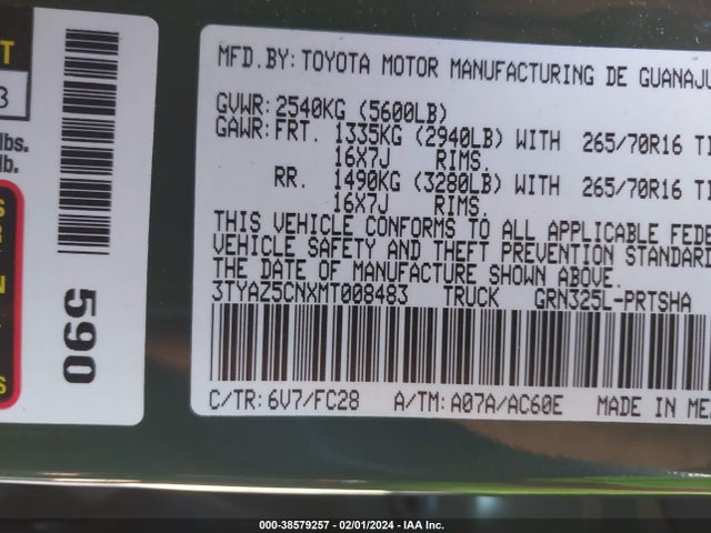 Toyota Tacoma Sr5 V6 2021 3TYAZ5CNXMT008483 Image 9
