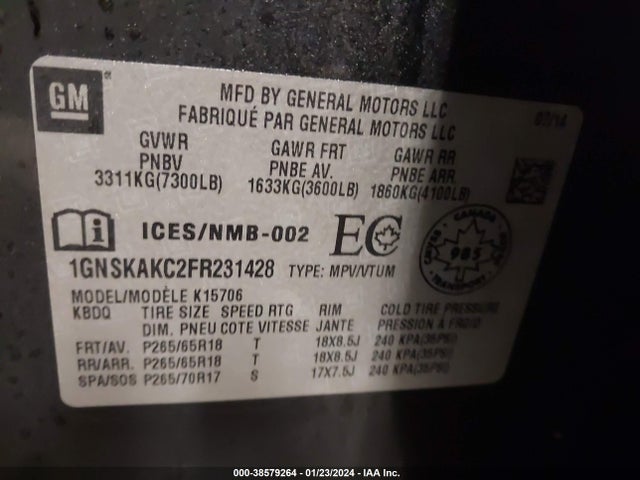 Chevrolet Tahoe Ls 2015 1GNSKAKC2FR231428 Image 9