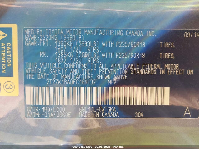 Lexus RX 350 2015 2T2ZK1BA0FC169037 Image 9