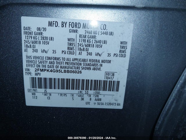 Ford EDGE SE 2020 2FMPK4G95LBB06026 Image 9
