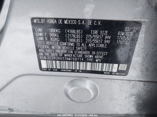 3CZRU6H33NM768714 Honda Hr-v Awd Lx