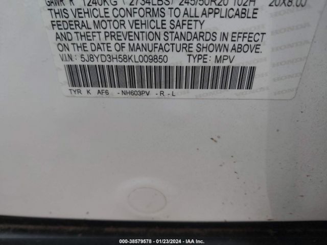 5J8YD3H58KL009850 Acura Mdx Tech Pkg