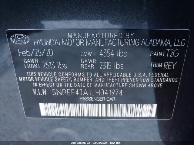 Hyundai SONATA SEL 2020 5NPEF4JA1LH041974 Image 9