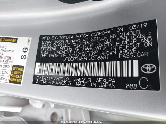 Toyota COROLLA LE 2020 JTDEPRAE8LJ018681 Image 9