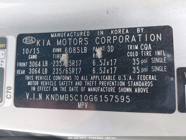 KIA SEDONA LX 2016 KNDMB5C10G6157595 Image 9