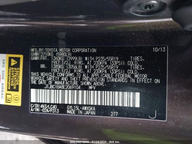 JTJBC1BA8E2069104 Lexus RX 450H