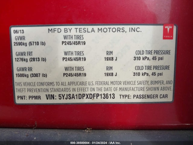 2013 TESLA MODEL S 5YJSA1DPXDFP13613 Photo 8