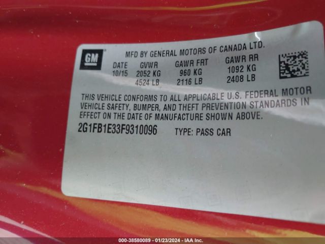 2G1FB1E33F9310096 Chevrolet Camaro 2ls