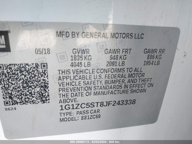 Chevrolet Malibu 1fl 2018 1G1ZC5ST8JF243338 Image 9