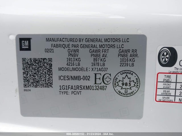 Chevrolet Camaro Rwd  1lt 2021 1G1FA1RSXM0132487 Image 9