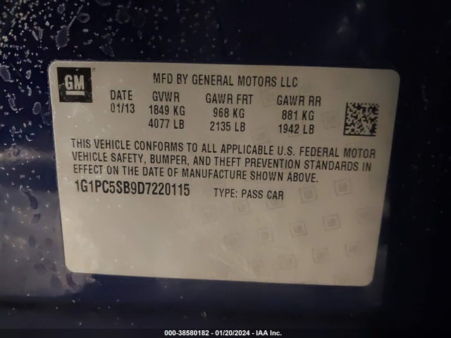 2013 CHEVROLET CRUZE 1LT AUTO VIN: 1G1PC5SB9D7220115
