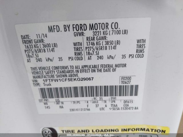 1FTFW1CF5EKG29067 Ford F-150 Lariat