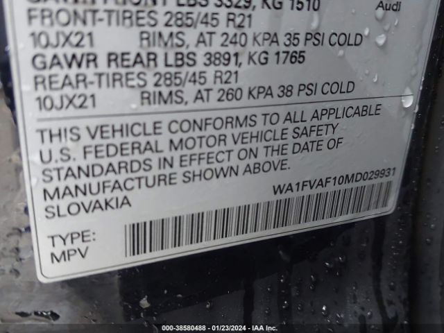 WA1FVAF10MD029931 Audi Q8 Prestige 55 Tfsi Quattro Tiptronic