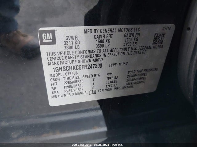 Chevrolet Suburban 1500 Ls 2015 1GNSCHKC6FR247203 Image 9