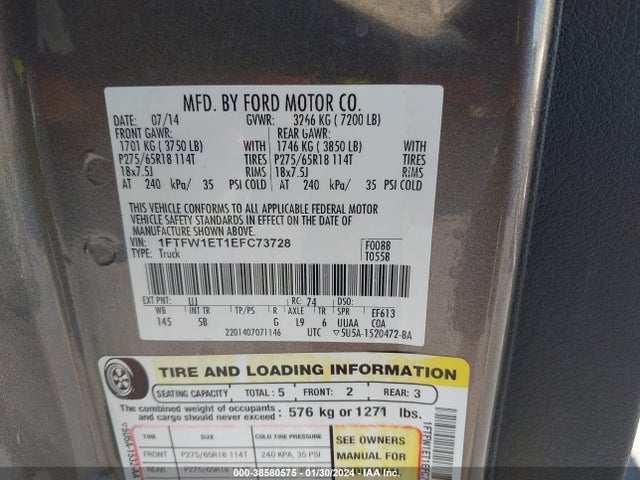 Ford F-150 Fx4 2014 1FTFW1ET1EFC73728 Image 9