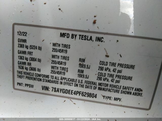 7SAYGDEE4PF629804 Tesla Model Y Awd/long Range Dual Motor All-wheel Drive