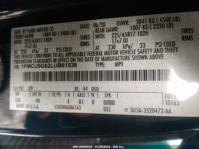 Ford ESCAPE SE 2020 1FMCU9G62LUB61538 Image 9
