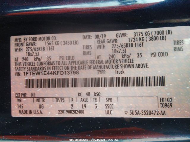1FTEW1E44KFD13798 Ford F-150 Xlt