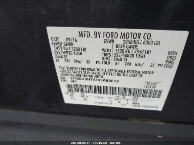 1FM5K8HT5HGA86014 Ford Explorer Platinum