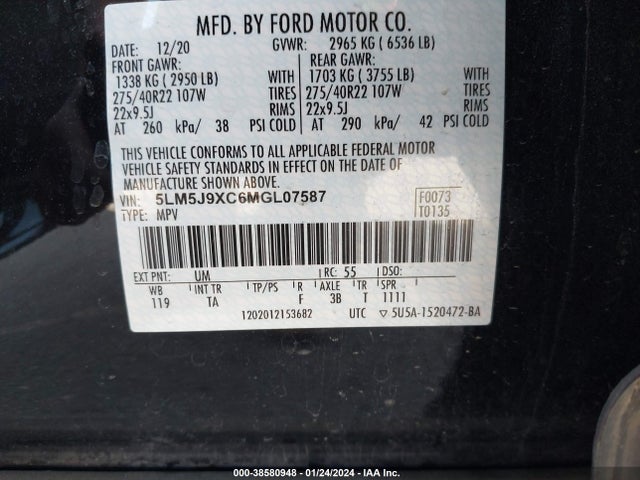 5LM5J9XC6MGL07587 Lincoln Aviator Black Label