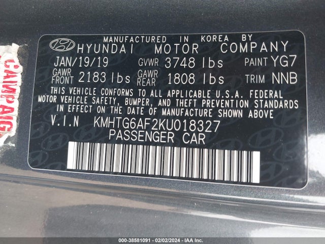 Hyundai Veloster 2.0 2019 KMHTG6AF2KU018327 Image 9