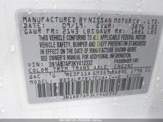 Nissan SENTRA SR 2019 3N1AB7AP3KY412332 Image 9
