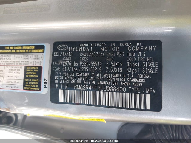 Hyundai Santa Fe Limited 2014 KM8SR4HF3EU038400 Image 9