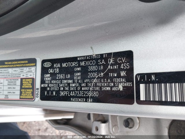 KIA FORTE LX 2018 3KPFL4A73JE256680 Image 9