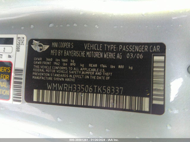 2006 MINI COOPER S WMWRH33506TK58337 Photo 8