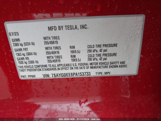 7SAYGDEE8PA153733 Tesla Model Y Awd/long Range Dual Motor All-wheel Drive