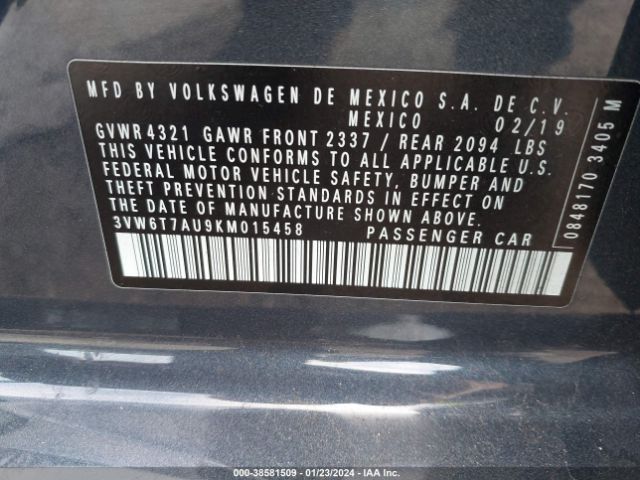 3VW6T7AU9KM015458 Volkswagen Golf Gti 2.0t Autobahn/2.0t Rabbit Edition/2.0t S/2.0t Se