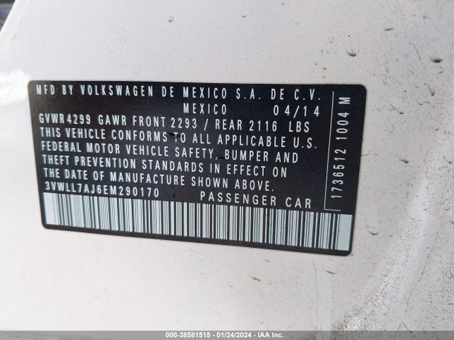 3VWLL7AJ6EM290170 Volkswagen Jetta 2.0l Tdi Value Edition