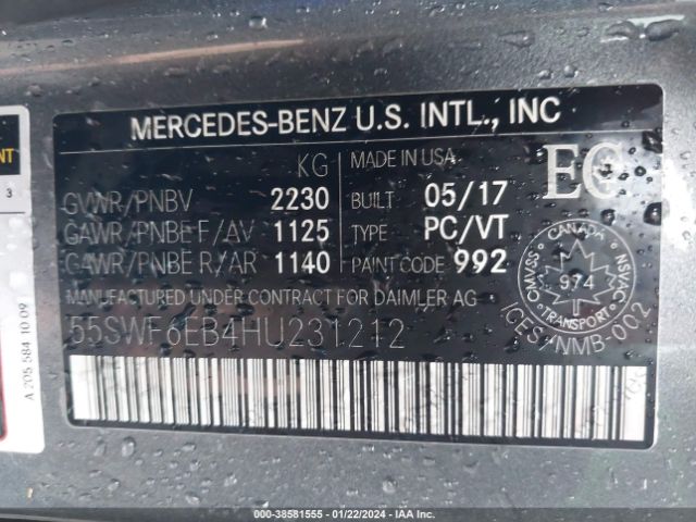 55SWF6EB4HU231212 Mercedes-Benz Amg C 43 4matic